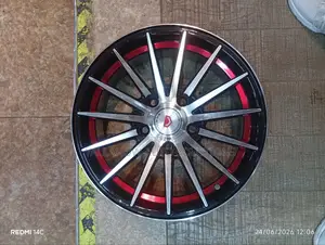 15-Inch 5-Hole Black Machined Silver Rim With Red Inner Lip Accent