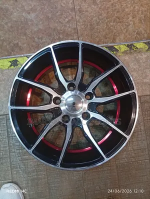 15-Inch 5-Hole Black Machined Split-Spoke Rim With Red Inner Lip