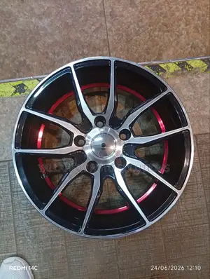 15-Inch 5-Hole Black Machined Split-Spoke Rim With Red Inner Lip