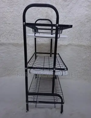 Heavy Duty 3-Tier Carbon Steel Kitchen Dish Rack Organizer With Drain