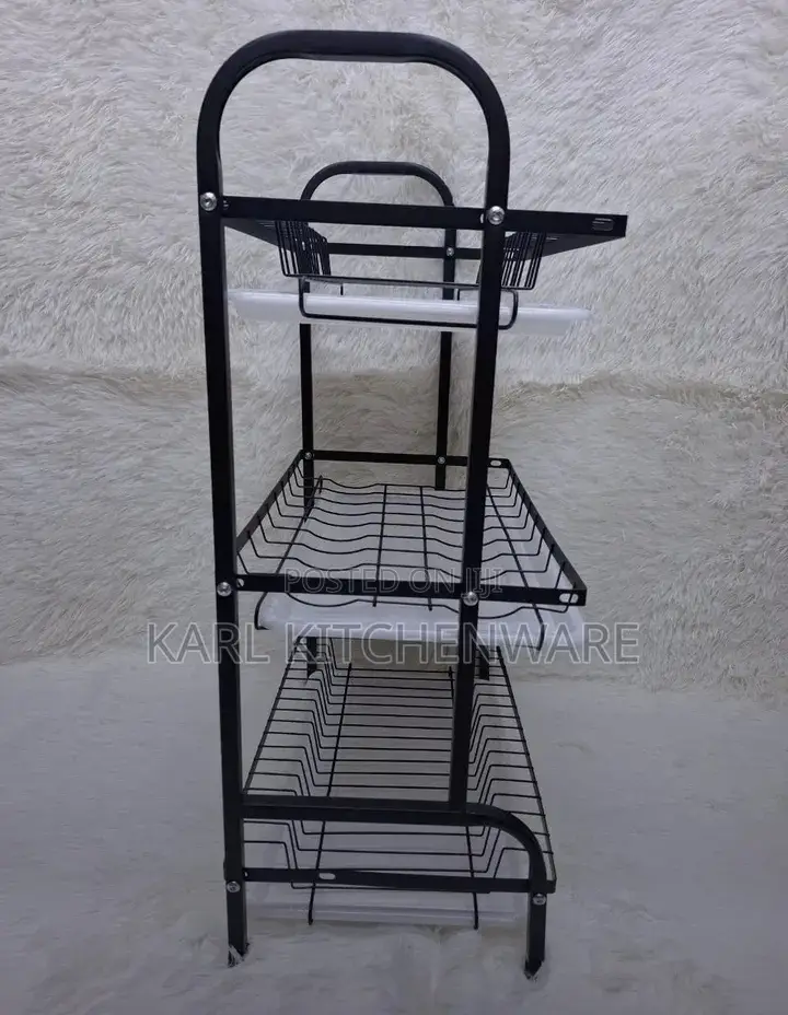 Heavy Duty 3-Tier Carbon Steel Kitchen Dish Rack Organizer With Drain