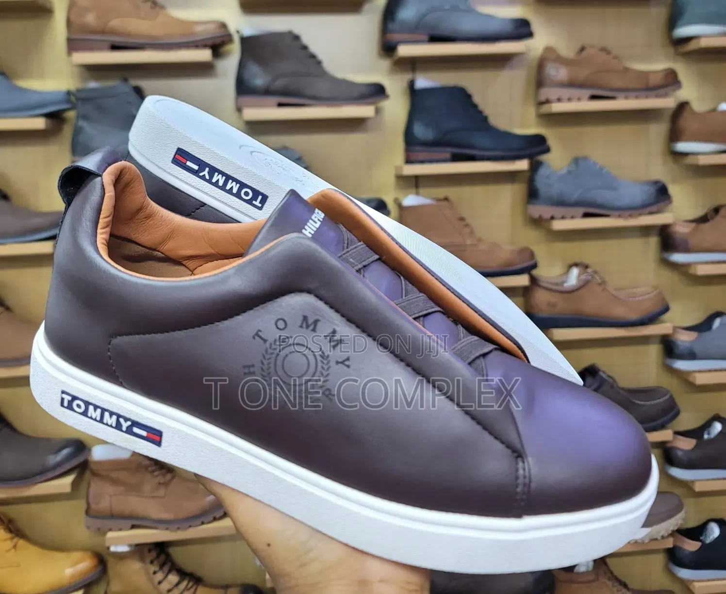 Original Tommy Hilfiger Mens Leather Sneakers White Black Brown