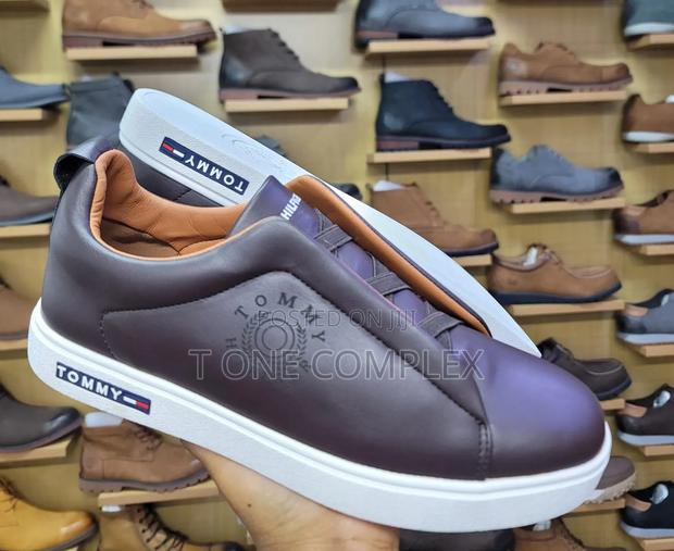 Original Tommy Hilfiger Mens Leather Sneakers White Black Brown