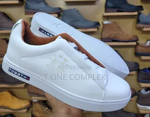 Original Tommy Hilfiger Mens Leather Sneakers White Black Brown