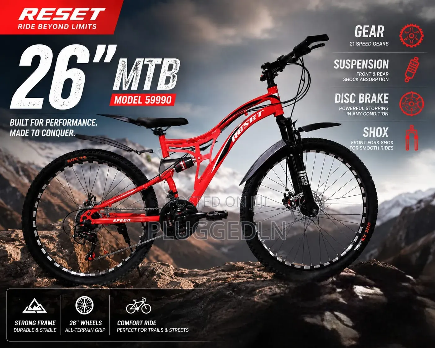Reset 26 Inch Dual Suspension Bicycle. *