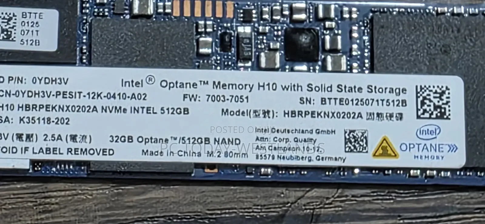 Intel Optane Memory H10 32gb With SSD Solid State Storage 512gb