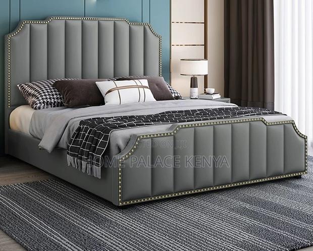 King Bed: Vertical Stripes Tufted Bed - main view