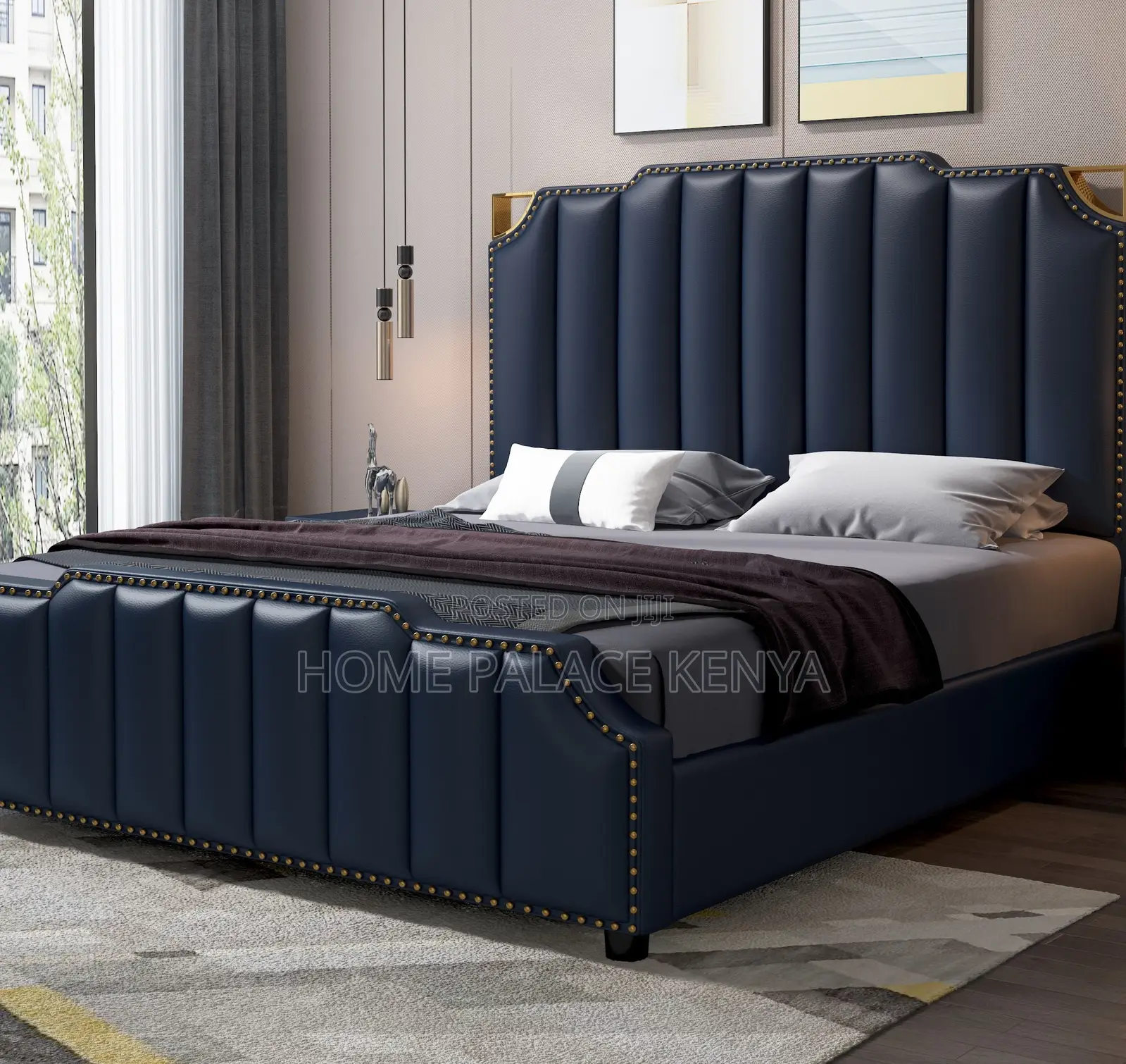 King Bed: Vertical Stripes Tufted Bed