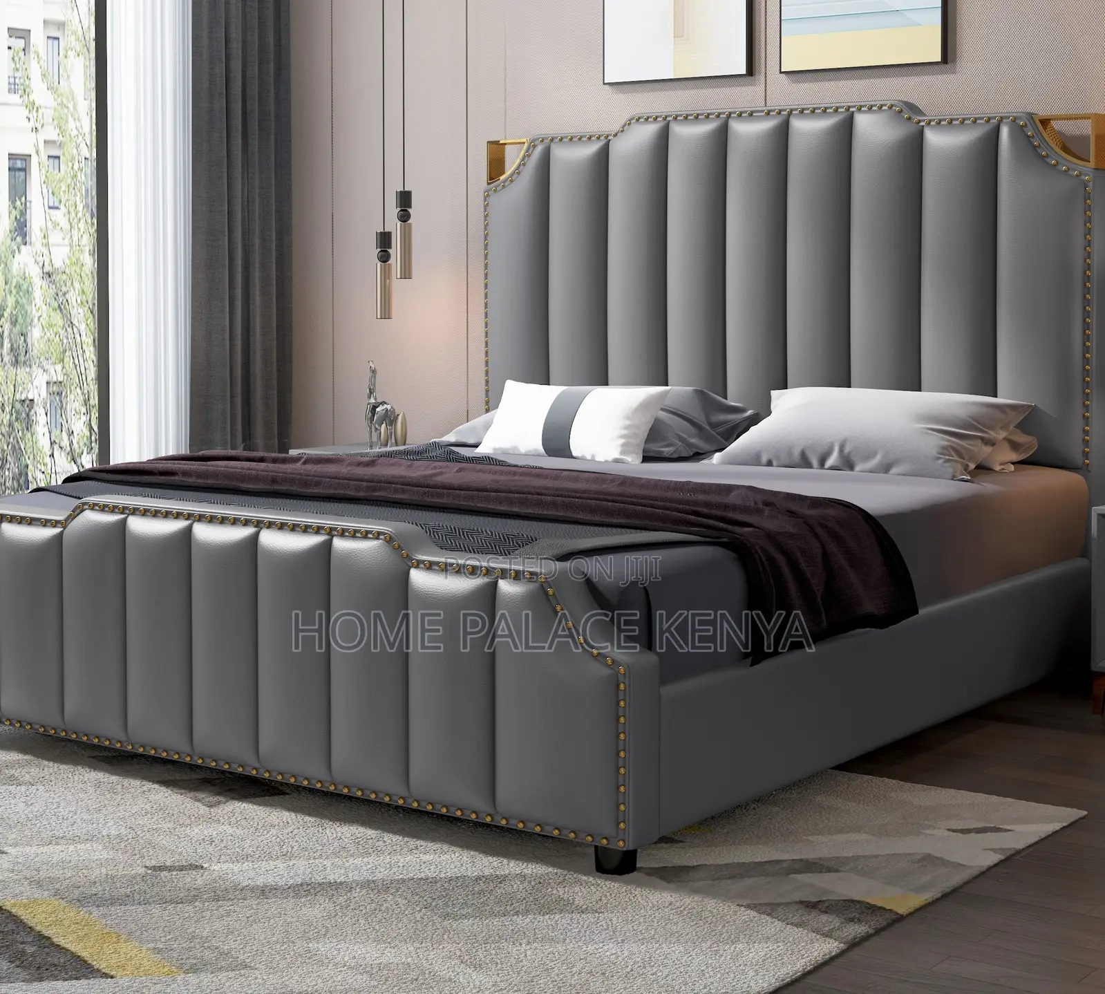 King Bed: Vertical Stripes Tufted Bed