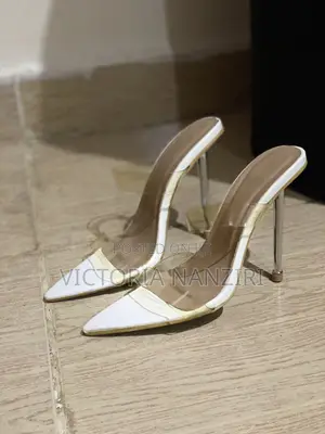 PLT Clear Strap White Stiletto Heels