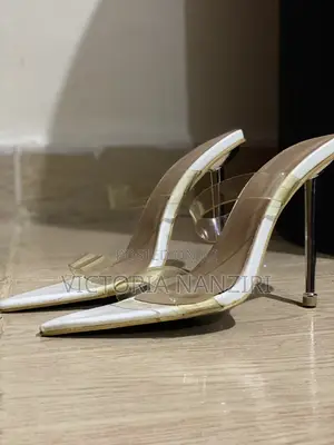 PLT Clear Strap White Stiletto Heels