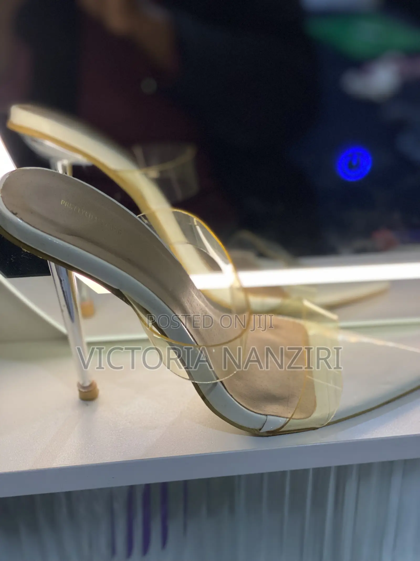 PLT Clear Strap White Stiletto Heels