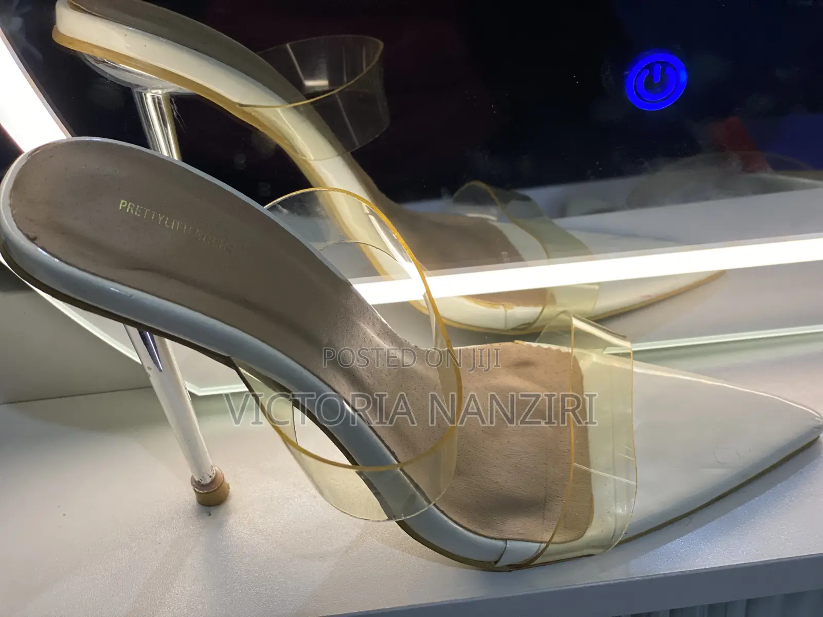 PLT Clear Strap White Stiletto Heels