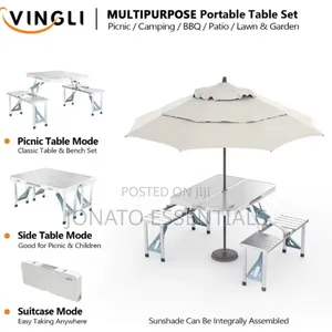 Foldable Aluminum Picnic Table Set With 4 Seats Camping Suitcase