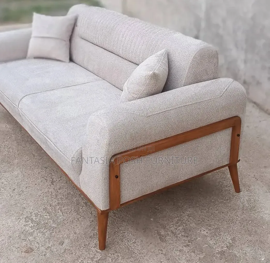 Cream 3 Seater Fabric Sofa-Free Delivery