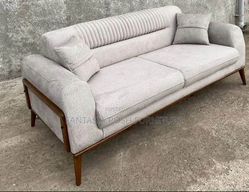 Cream 3 Seater Fabric Sofa-Free Delivery