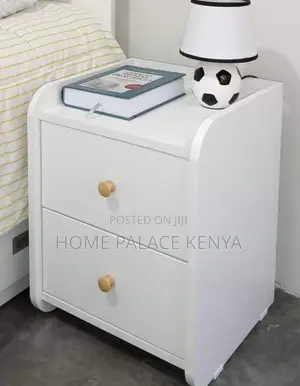 Nightstand: Gray Wood Grain Stand With White Drawers