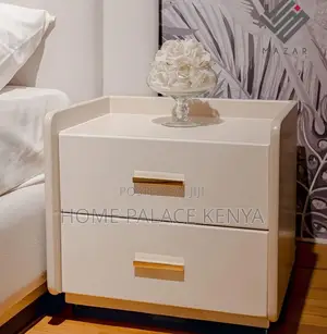Nightstand: Gray Wood Grain Stand With White Drawers