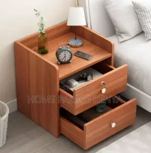 Nightstand: Gray Wood Grain Stand With White Drawers