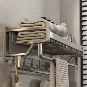*Bathroom Wall Mounted Towel Rack Accessory With Hooks*