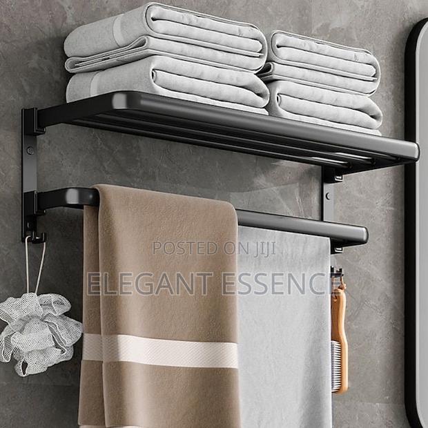 *Bathroom Wall Mounted Towel Rack Accessory With Hooks*