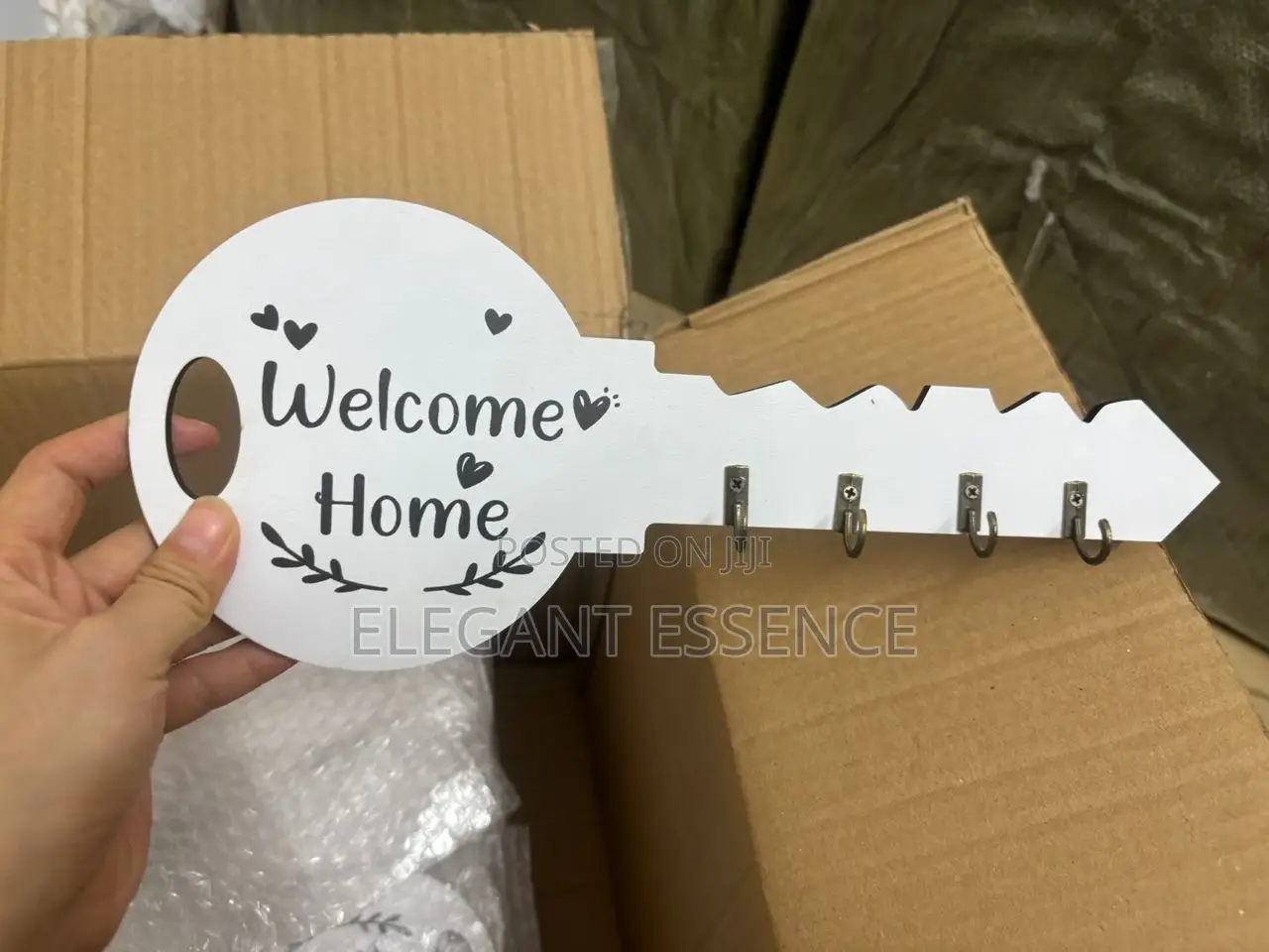 Welcome Home Wooden Key Holder With Hooks