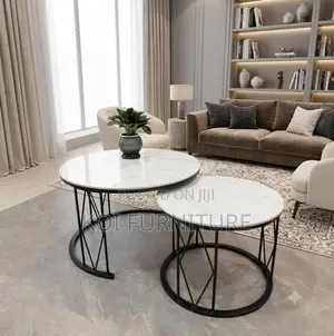 Coffee Table; Round Marble Pair Coffee Table