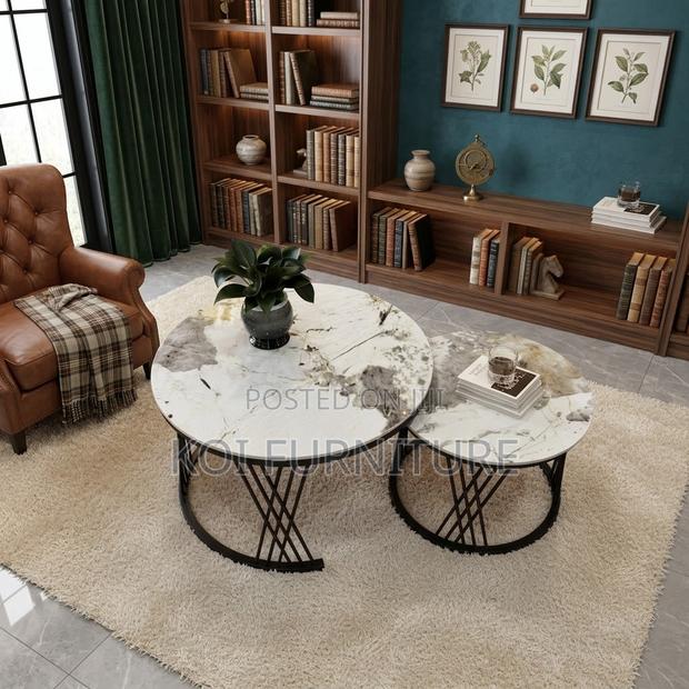 Coffee Table; Round Marble Pair Coffee Table - thumbnail 3