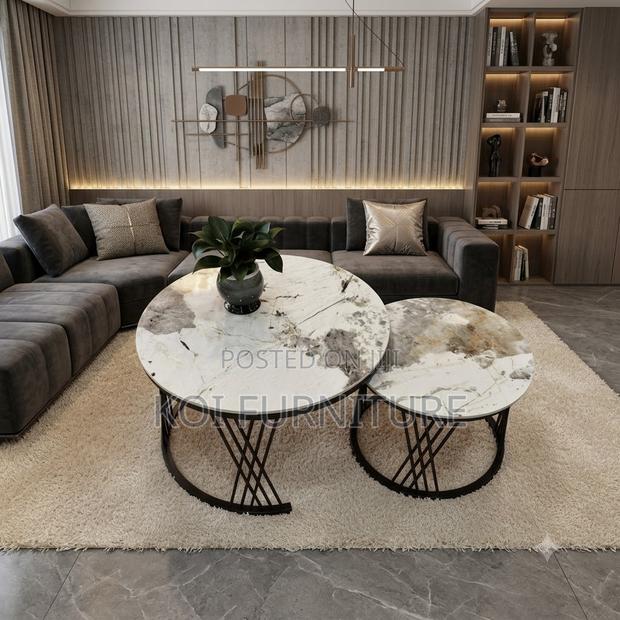 Coffee Table; Round Marble Pair Coffee Table - thumbnail 5