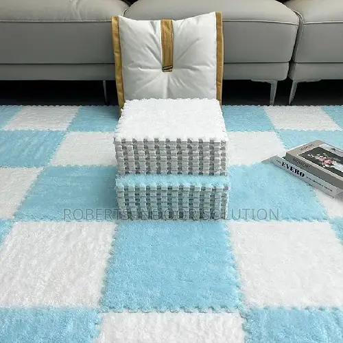 Light Blue Amazon Plush Foam Floor Tiles