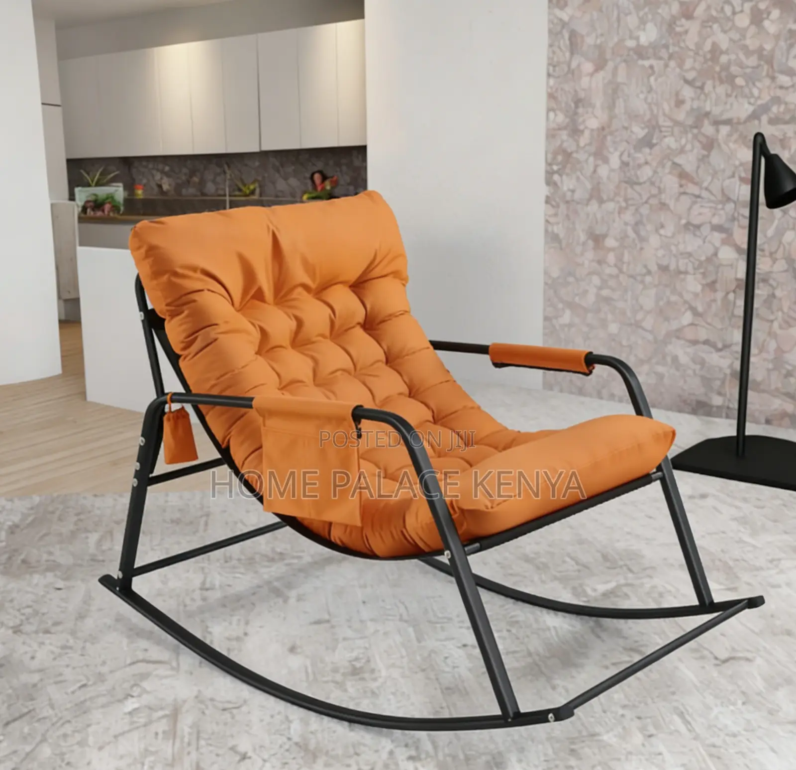 Rocking Chair: Metal Rocking Cushioned Lounge Chair