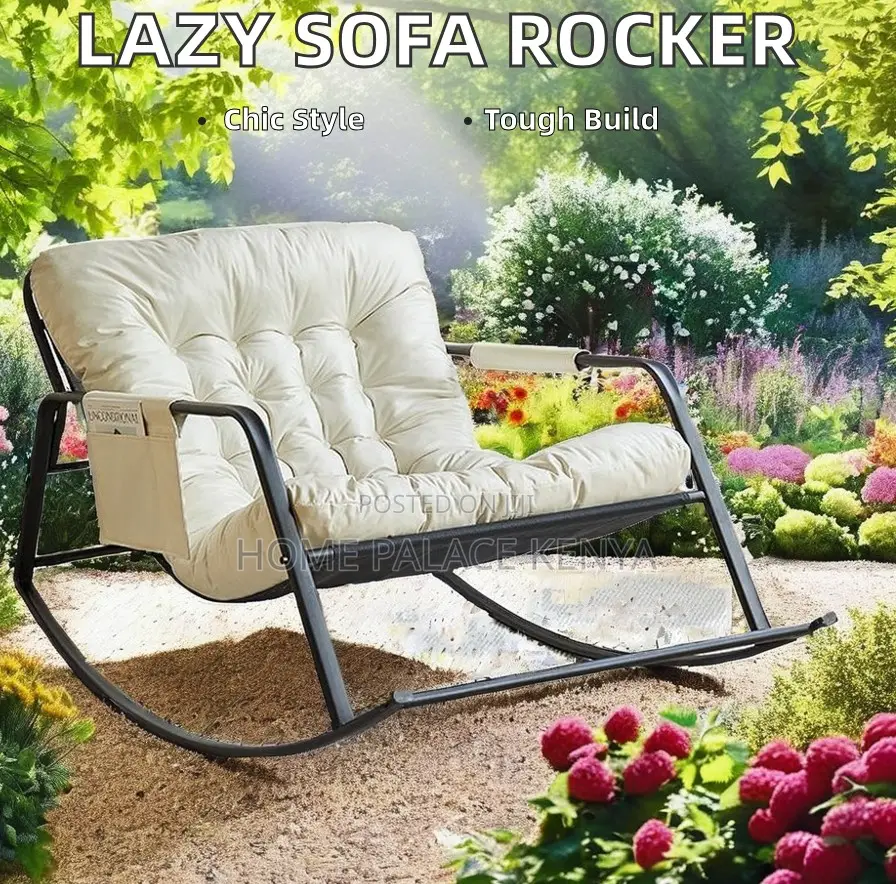 Rocking Chair: Metal Rocking Cushioned Lounge Chair