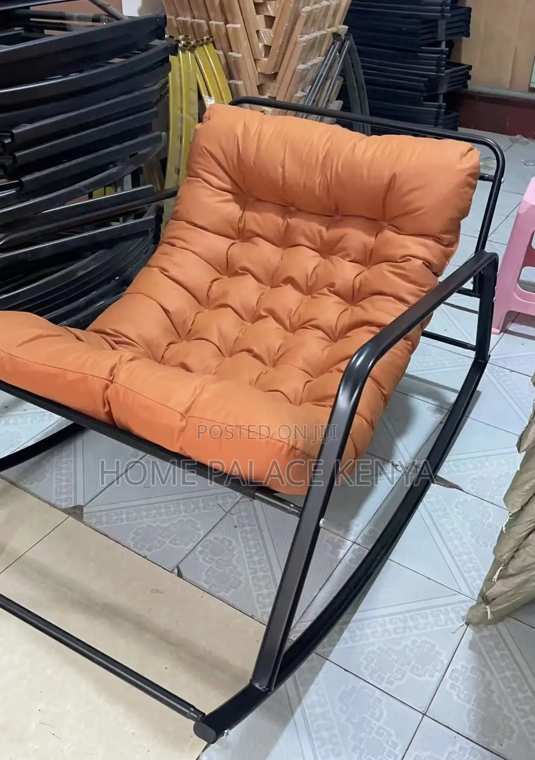 Rocking Chair: Metal Rocking Cushioned Lounge Chair