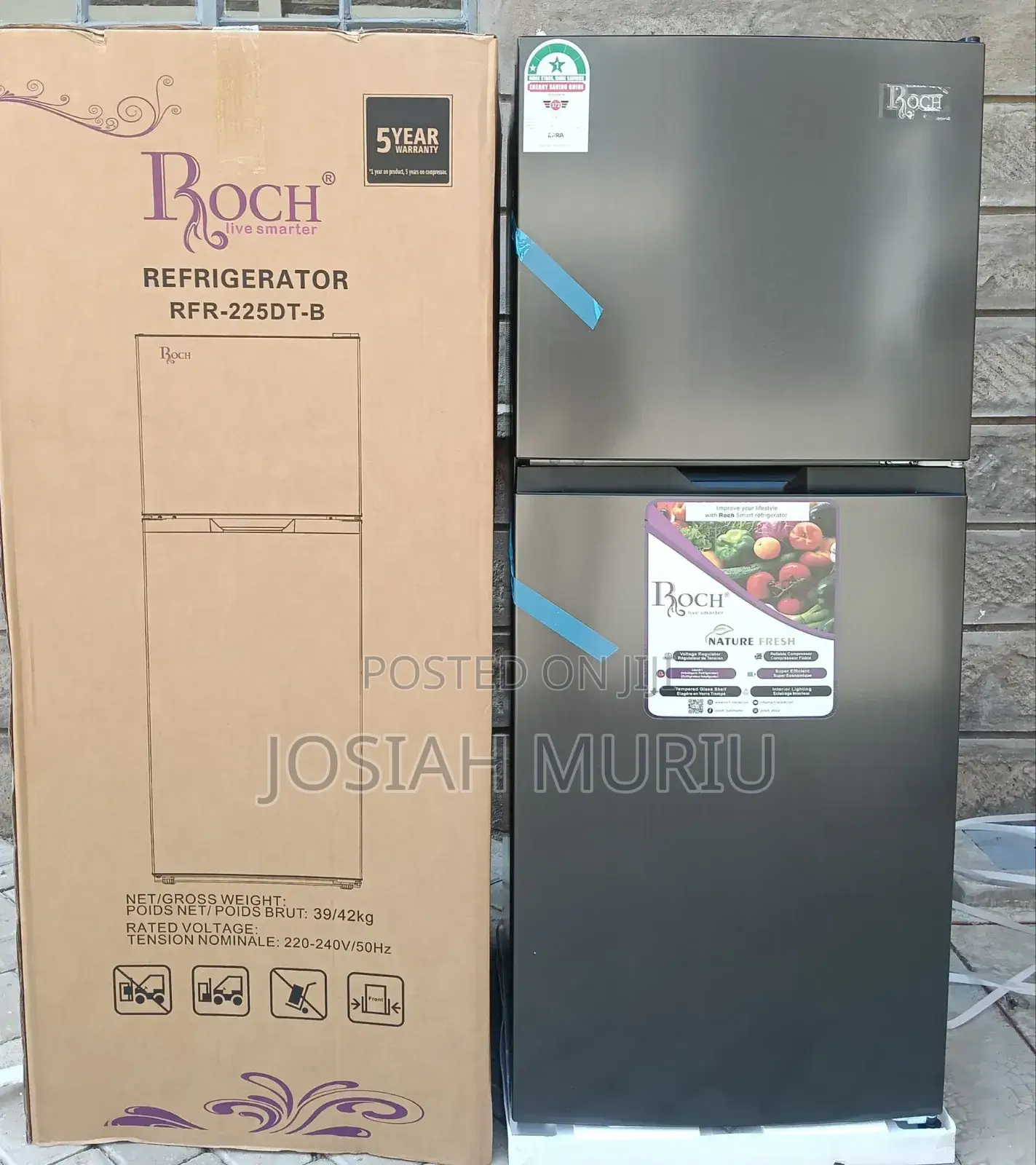 Roch RFR-225-Dt-B Double Door No Frost Refrigerator