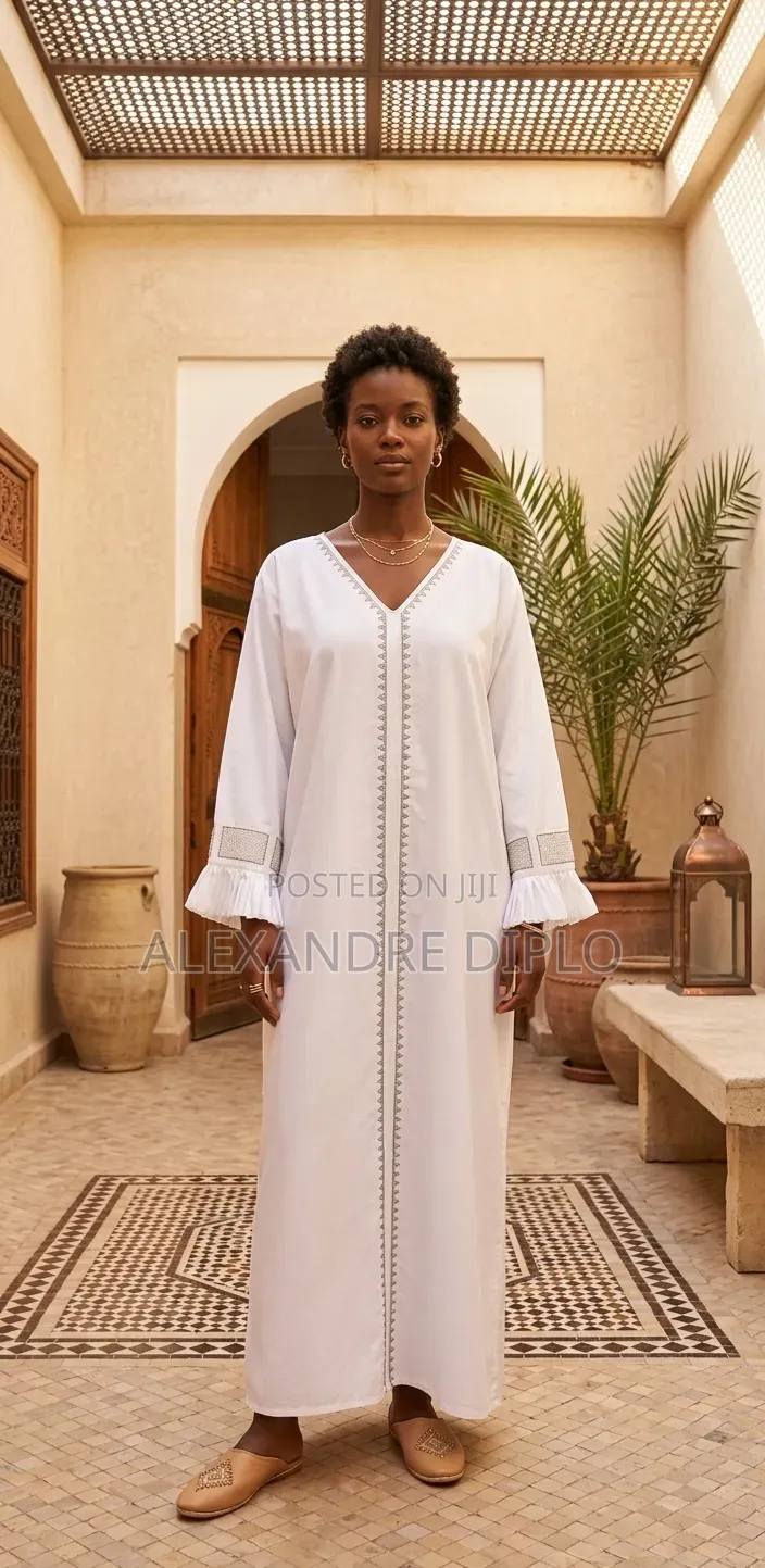 Elegant Embroidered White Kaftan