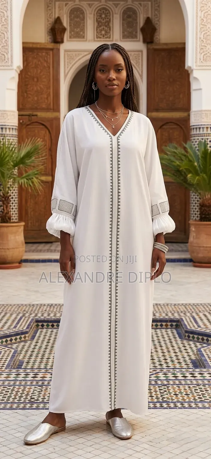 Elegant Embroidered White Kaftan