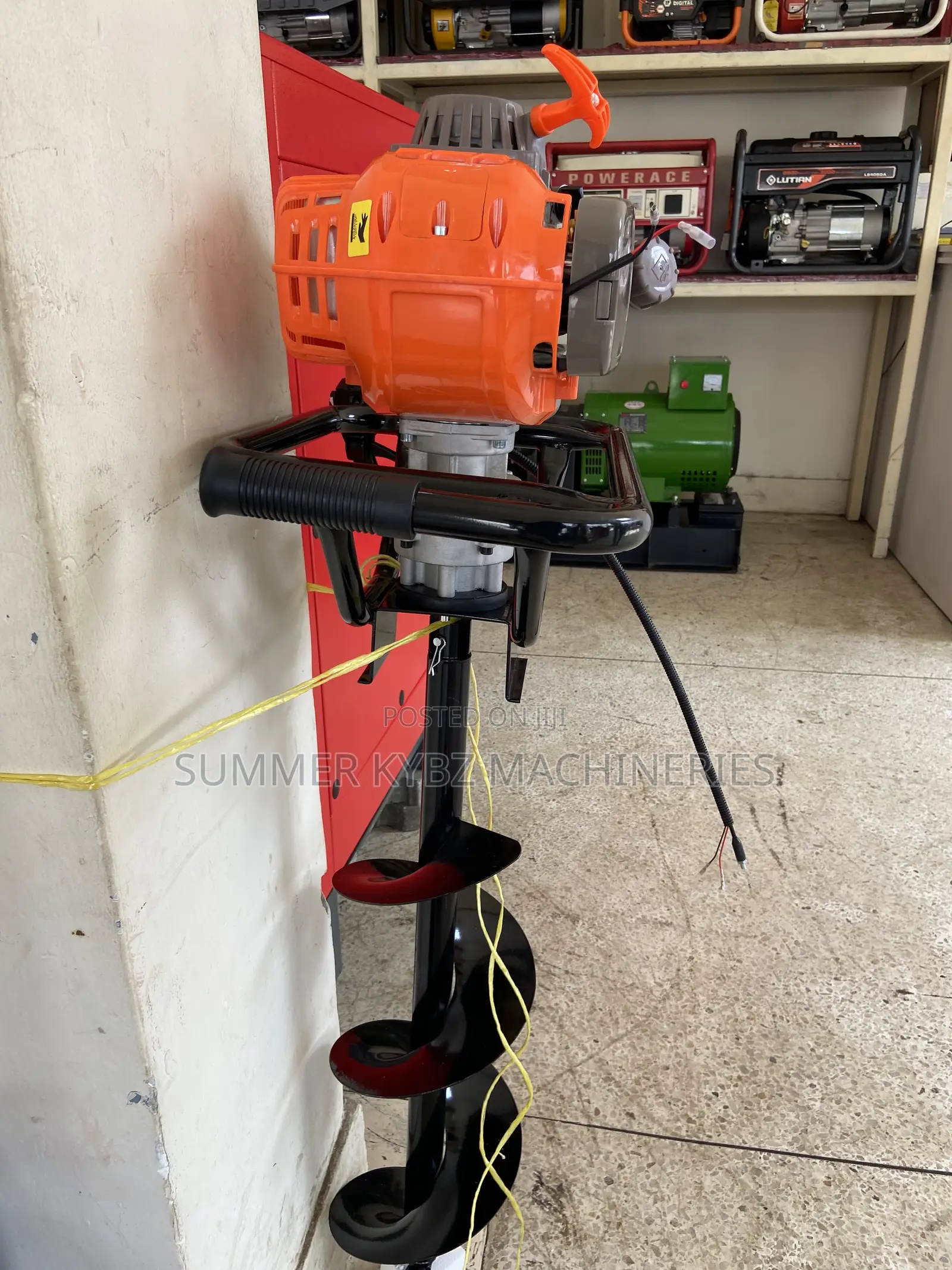 Portable, Orange and Black Gasoline-Powered Earth Auger