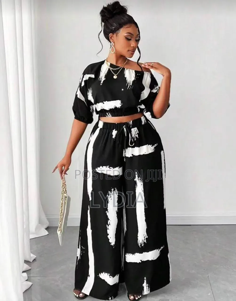2piece Abstract Print Crop Top a Palazo Pants Set