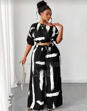 2piece Abstract Print Crop Top a Palazo Pants Set