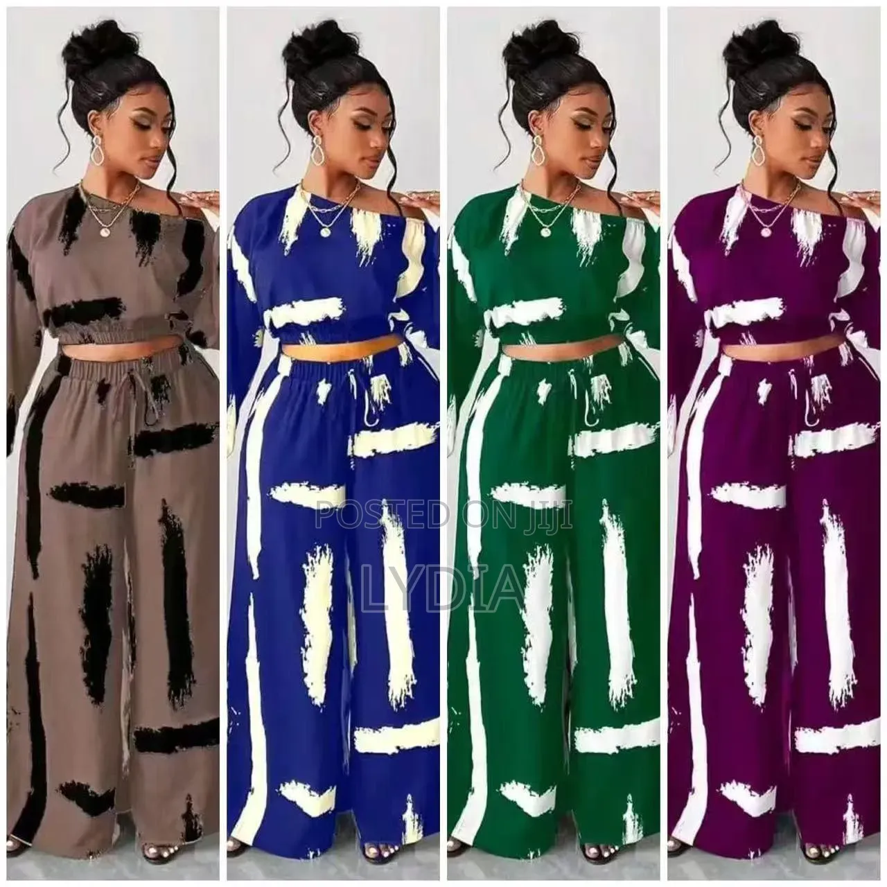 2piece Abstract Print Crop Top a Palazo Pants Set