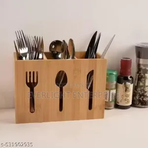 3 Slot Bamboo Cutlery Organizer