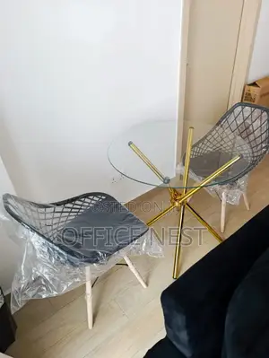 2 Seater Glass Table and Mesh Chair