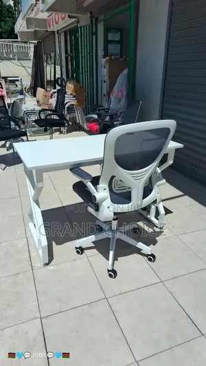 White Metallic Working Table With White Chair