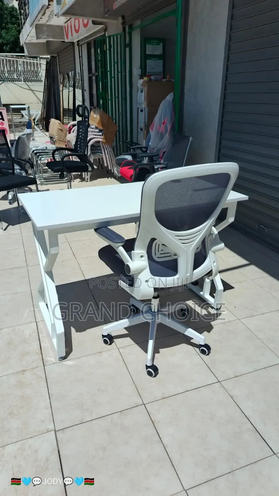 White Metallic Working Table With White Chair