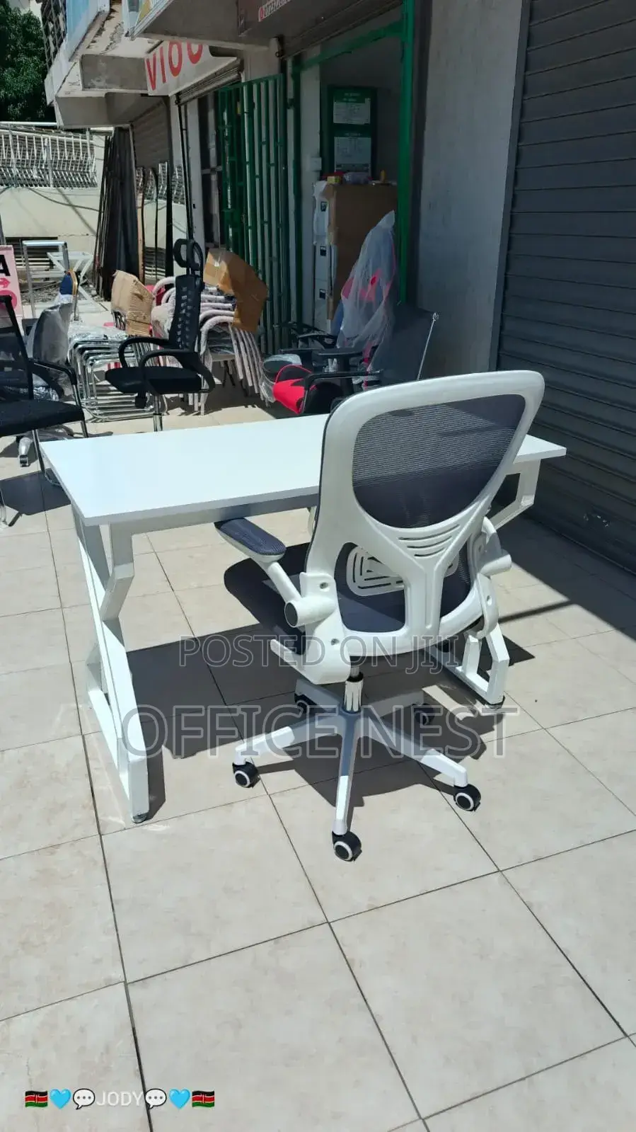 White Metallic Working Table With White Chair