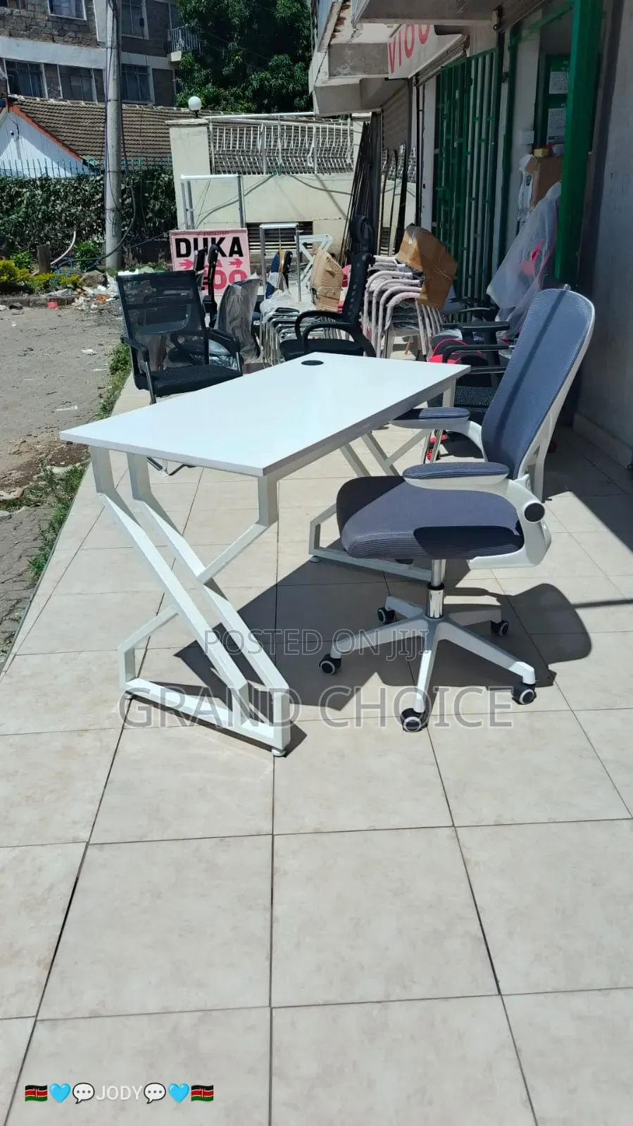 White Metallic Working Table With White Chair