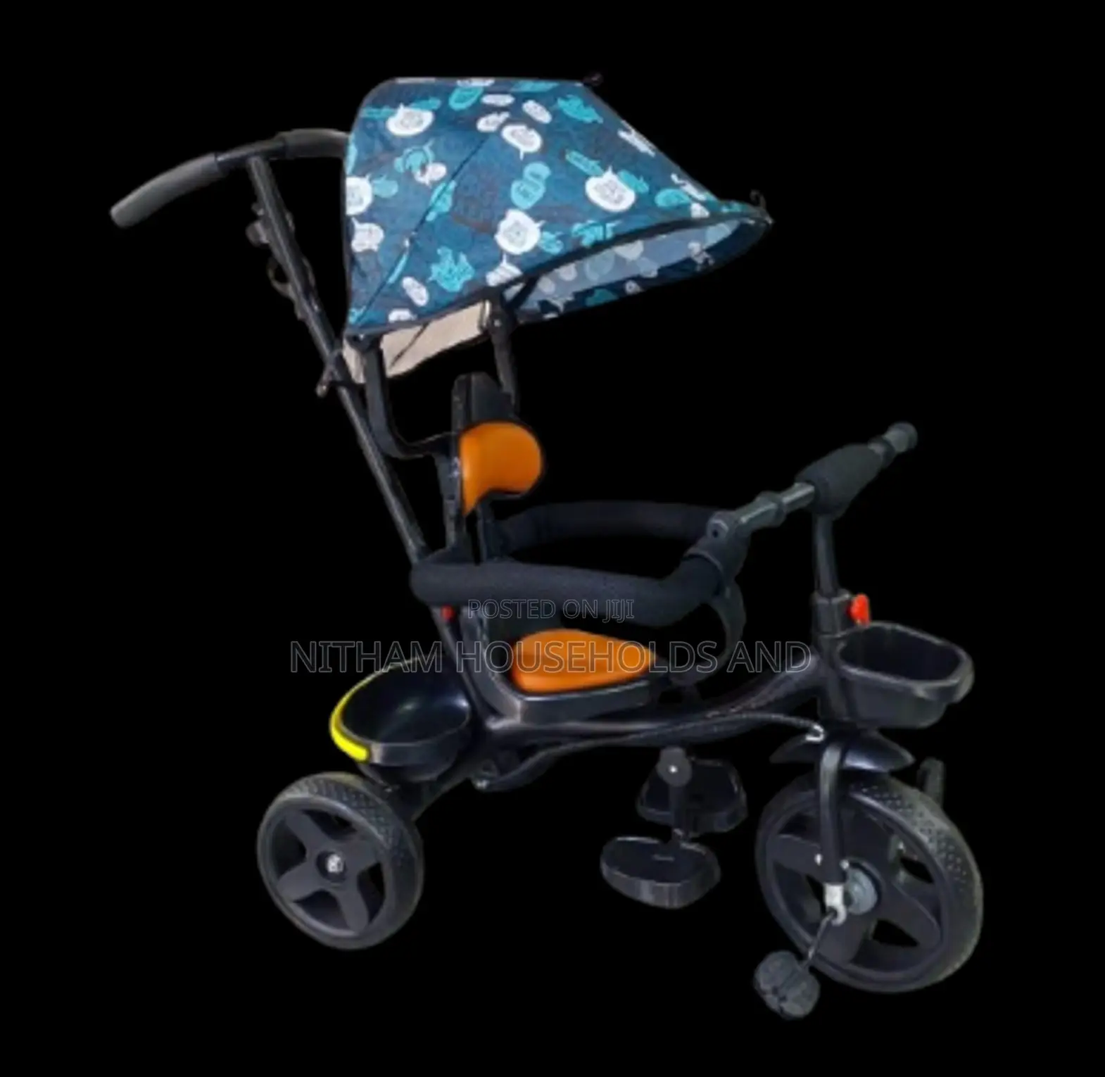 Children's Tricycle With Canopy and Push Handle