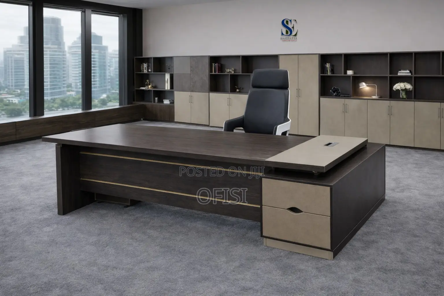 Office Desk; L-Shaped Executive 1.8 Meter Office Table With Drawers