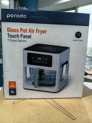 Porodo* Lifestyle Glass Pot Air Fryer Touch Panel 7 Preset Options.