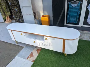 Modern Curved Tv Stand / Entertainment Unit - White Gold